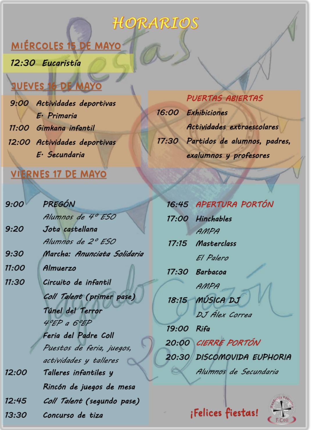 Imagen de HORARIOS FIESTAS PADRE COLL